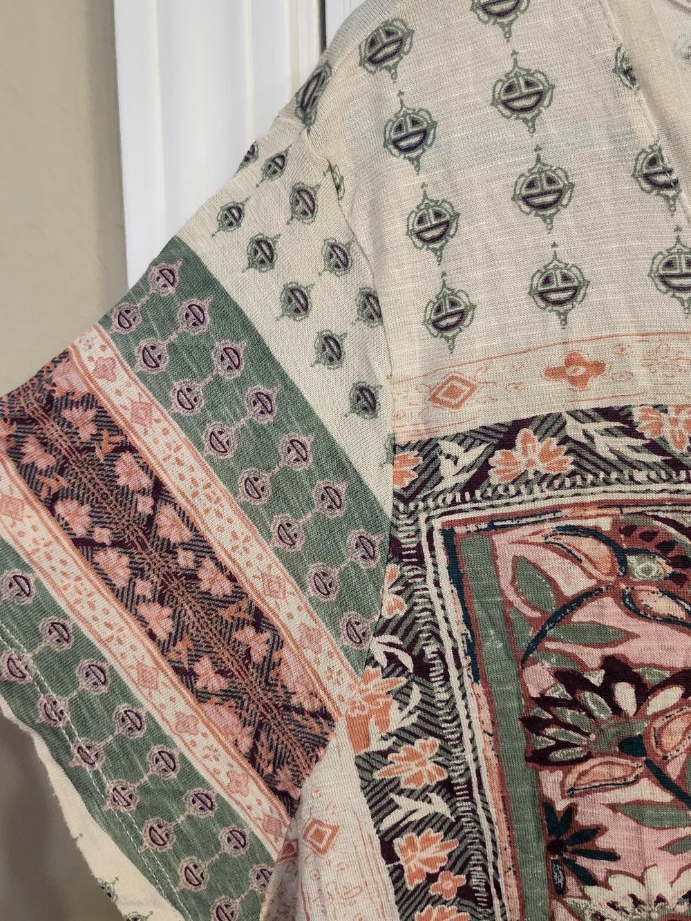 Lucky Brand Cream Scoop Neck Top with Pink & Sage Medallion Print - Picture 5 of 9